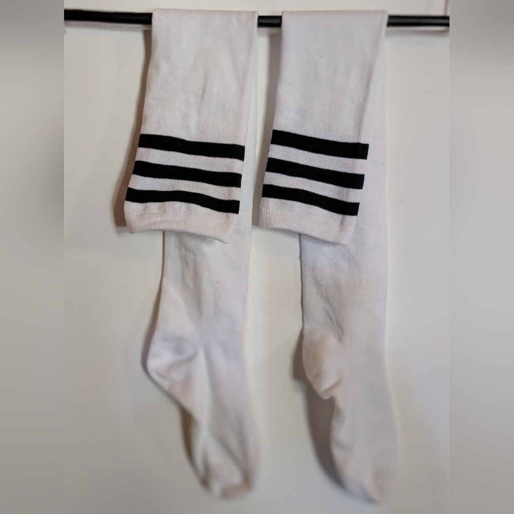 Adidas White Socks with Black Stripes